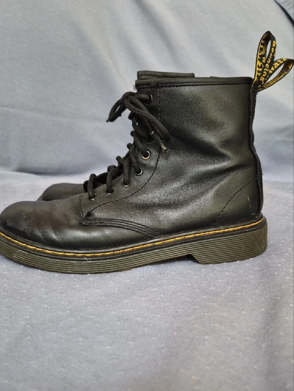 Dr. Martens Black Leather Zip & Lace-Up Combat Boots Youth 3 Grunge Punk Classic